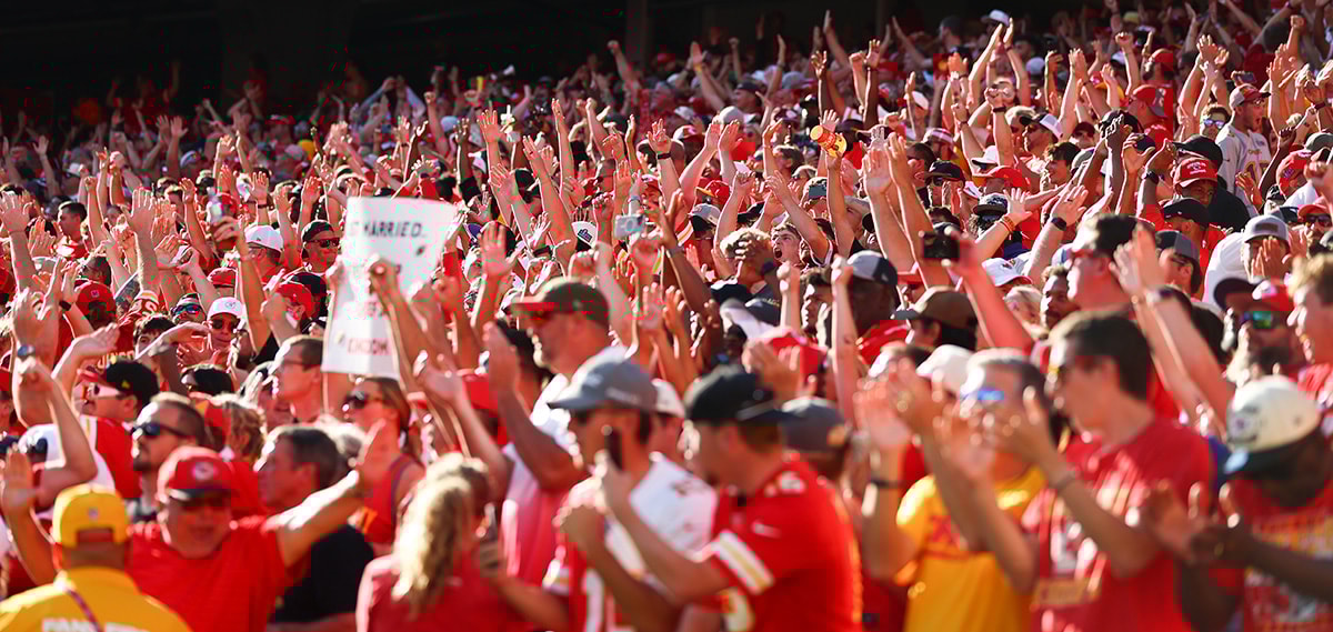 The crowd cheers during a Kansas City Chiefs game